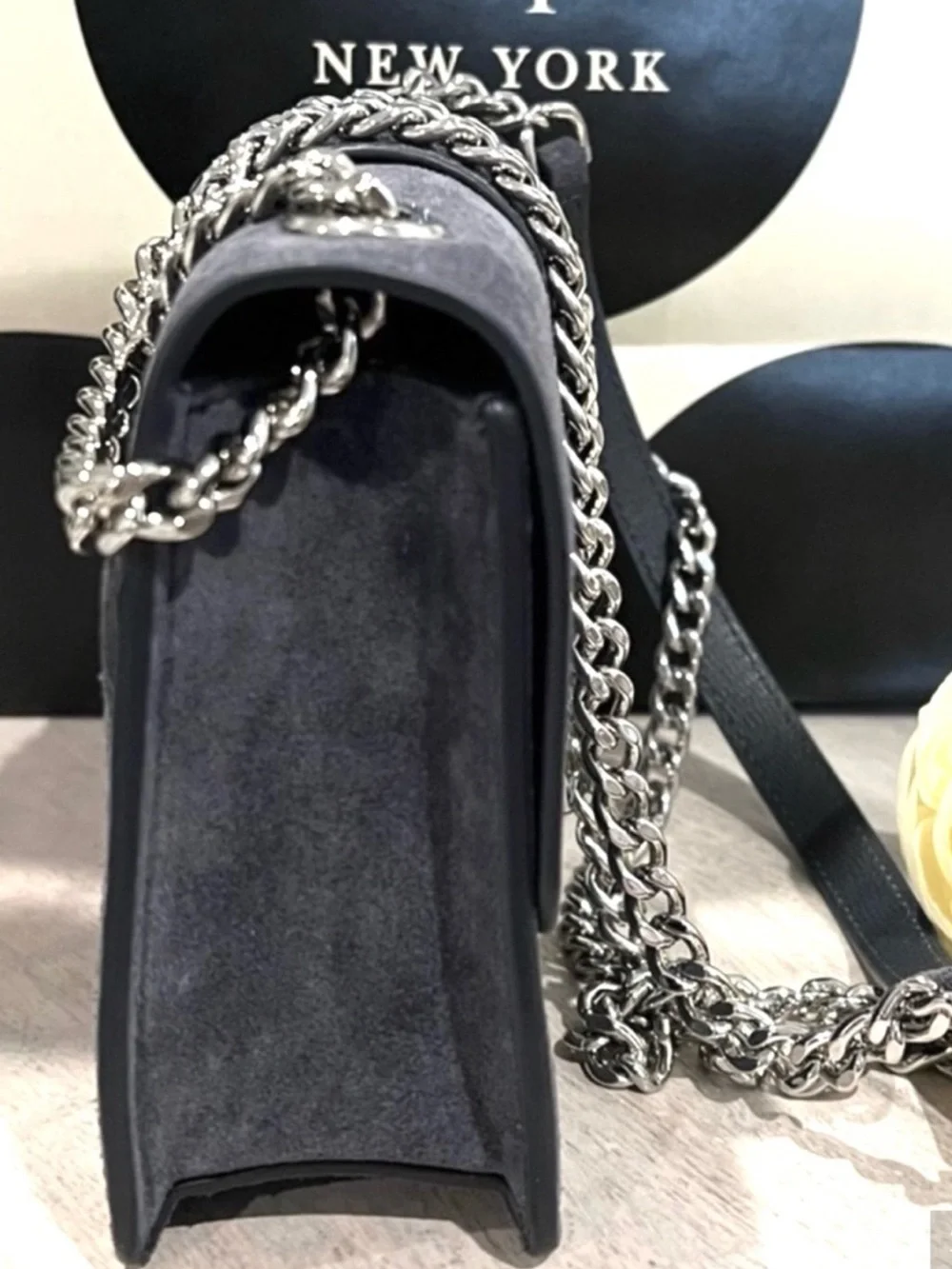 NWT Kate Spade Suede with silver Chain crossbody Bag